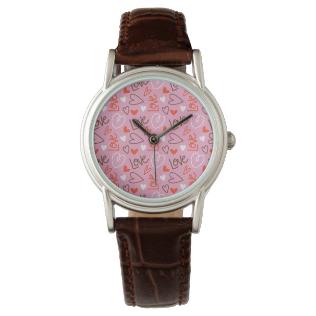 Montre Scribbled Love Hearts Classique Brown bracelet en  (devant)