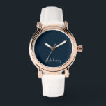 Montre Script bleu marine | Moderne Monogramme élégant<br><div class="desc">Un design simple et élégant monogramme personnalisé dans un décontracté écrit à la main en bleu marine et blanc. Le monogramme peut facilement être personnalisé pour rendre un design aussi unique que vous êtes ! Le cadeau ou accessoire tendance parfait pour toute occasion.</div>