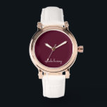 Montre Script Bourgogne | Monogramme moderne élégant<br><div class="desc">Un design simple et design personnalisé monogramme dans un décontracté écrit à la main dans un monochrome Bourgogne frappant. Le monogramme peut facilement être personnalisé pour rendre un design aussi unique que vous êtes ! Le cadeau ou accessoire tendance parfait pour toute occasion.</div>