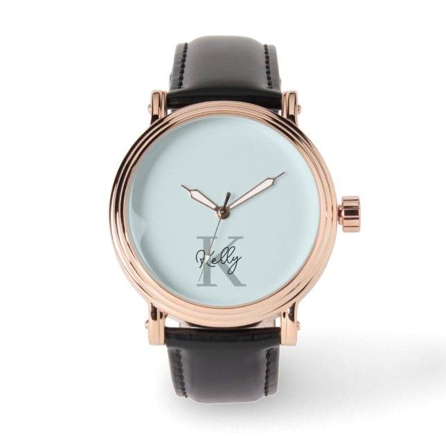 Montre Script de Monogramme bleu aquatique moderne (Recto)
