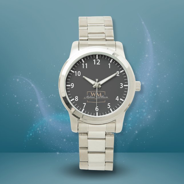 Montre Script de nom du monogramme d'or noir (Créateur téléchargé)