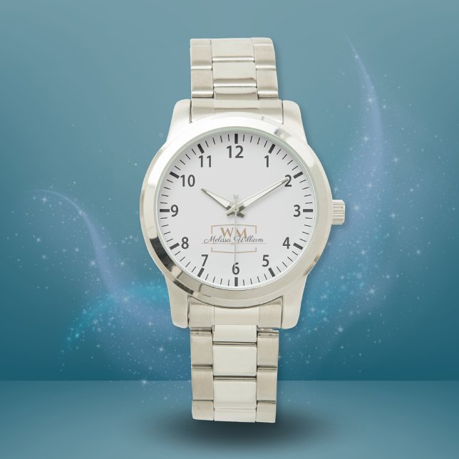 Montre Script du nom du monogramme Silver White Gold (Créateur téléchargé)