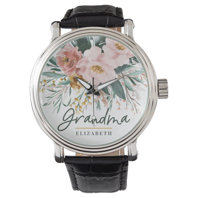 Montre Script floral d'aquarelle élégant grand-mère (devant)