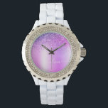 Montre Script girly pailleté Monogramme Violet<br><div class="desc">Montre à monogramme métallisé avec fausse feuille pailletée violette. C'est le cadeau parfait pour la remise des diplômes, l'anniversaire, le mariage, la douche de mariée, l'anniversaire de mariage, la baby shower ou l'enterrement de vie de jeune fille pour quelqu'un qui aime le luxe glamour et les styles chics.</div>