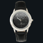 Montre Script Monogram Girly Name<br><div class="desc">Parties scintillant à étincelles noir et argent Script Monogramme Nom Monographie. Cela rend le cadeau parfait pour 16 ans,  mariage,  douche nuptiale,  anniversaire,  baby shower ou bachelorette pour quelqu'un qui aime le luxe glam et les styles chic.</div>