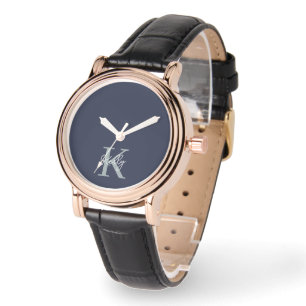 Montre Script Monogramme bleu marine moderne