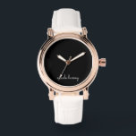 Montre Script noir | Monogramme élégant minimaliste moder<br><div class="desc">Un design simple et design personnalisé monogramme dans un décontracté écrit à la main en noir et blanc monochrome frappant. Le monogramme peut facilement être personnalisé pour rendre un design aussi unique que vous êtes ! Le cadeau ou accessoire tendance parfait pour toute occasion.</div>