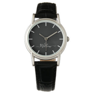 Montre Script personnalisé Signature Black Leather watch