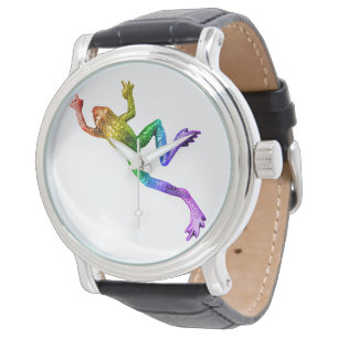 Montre Sculpture de grenouille aux couleurs de l'arc-en-c