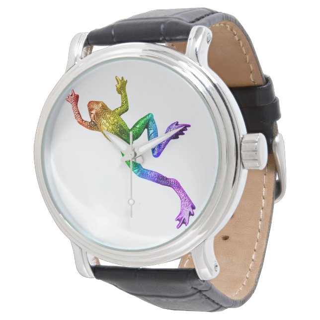 Montre Sculpture de grenouille aux couleurs de l'arc-en-c (Incliné)