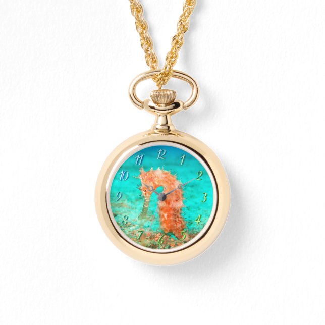 Montre Seahorse tropical carribean turquoise orange  (Recto)