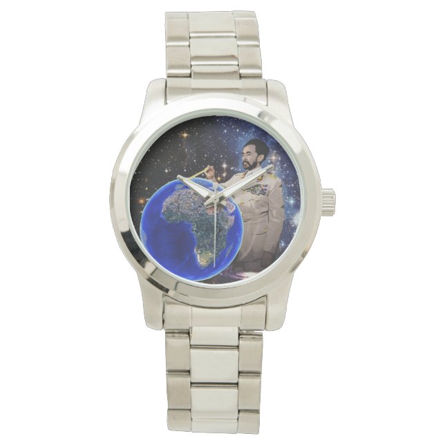Montre Selassie Rasta Reggae Ethiopie Mens Silver Watch (devant)