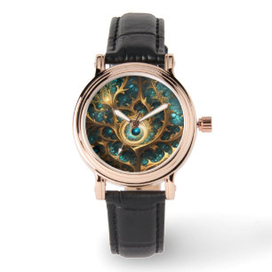 Montre Sens De La Vue Turquoise Et Or Fractée Art Abstrai