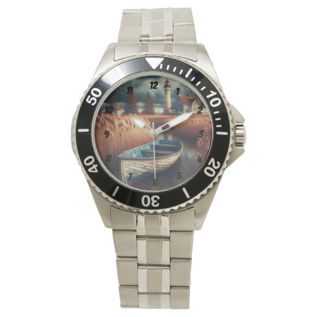 Montre Sérénité côtière : Phare et bateau à moteur (devant)