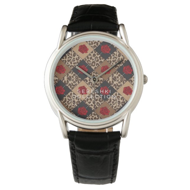 Montre SERESHKI COLLECTION Rose & Leopard Watch BLK 34mm (devant)