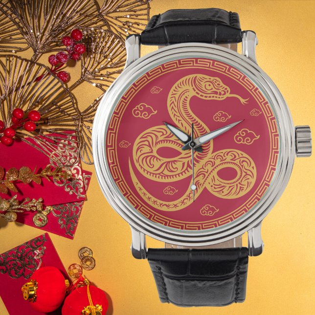 Montre Serpent chinois du Nouvel An rouge et or (Créateur téléchargé)