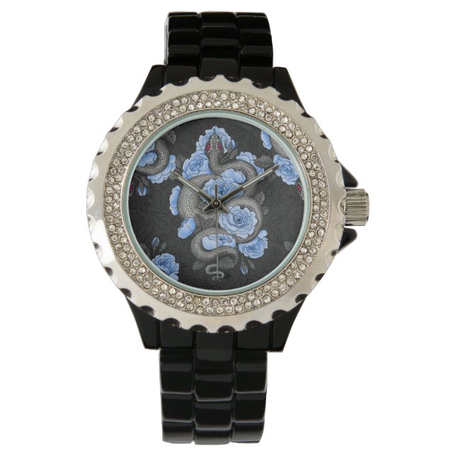 Montre Serpents et roses bleus (devant)