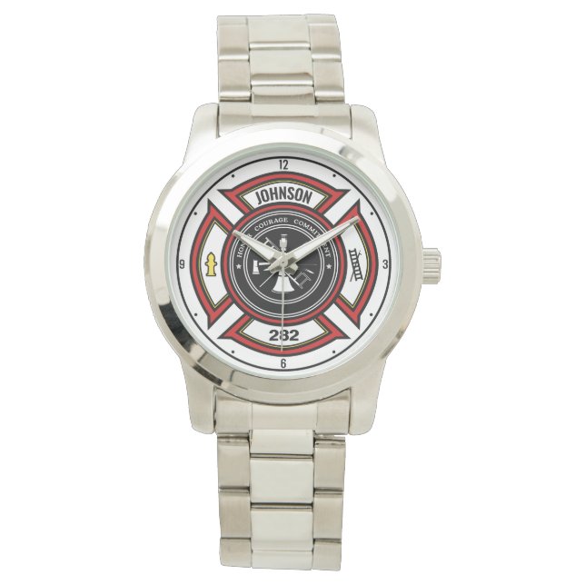 Montre Service d'incendie AJOUTER LE NOM Pompier Insigne  (devant)