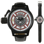 Montre Service d'incendie AJOUTER LE NOM Pompier Insigne<br><div class="desc">Service d'incendie AJOUTER NOM Pompier pompier Design d'insigne - Emblème avec Casque et Ax. Customisez avec votre nom,  votre numéro de station/de bureau et votre emplacement.</div>