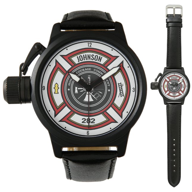 Montre Service d'incendie AJOUTER LE NOM Pompier Insigne  (Créateur téléchargé)