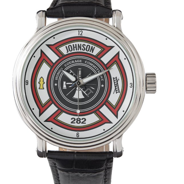 Montre Service d'incendie AJOUTER LE NOM Pompier Insigne  (Créateur téléchargé)