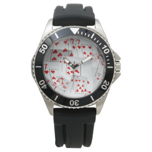 Montre Sevens, Cartes De Poker, Mens Black Rubber Watch.
