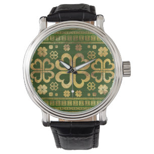 Montre Shamrock à quatre feuilles de trèfle vert bois et 