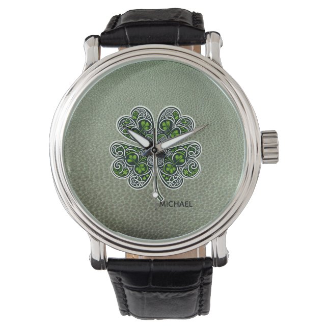 Montre Shamrock Colover  St.Patrick`s Day Green Leather  (devant)