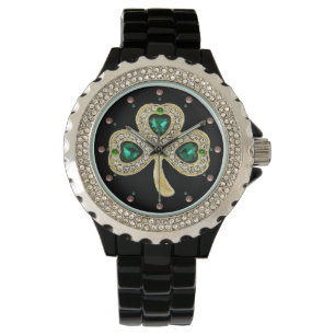 Montre SHAMROCK D'OR JEWEL EMERALD COEURS VERTS, Pierres