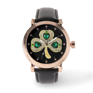 Montre SHAMROCK D'OR JEWEL EMERALD COEURS VERTS, Pierres