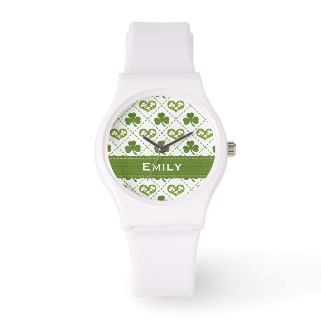 Montre Shamrock et Coeurs verts personnalisés (Recto)