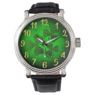 Montre shamrock irlandais/trèfle vert, éclat vert irlan