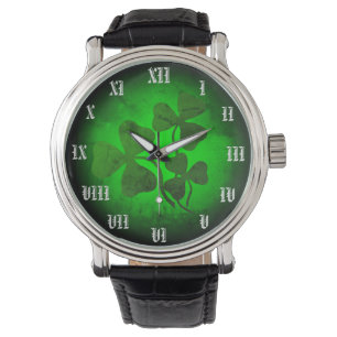 Montre shamrock irlandais/trèfle vert, éclat vert irlan