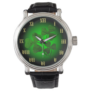 Montre Shamrock irlandais/trèfle vert, Irlande vert brill