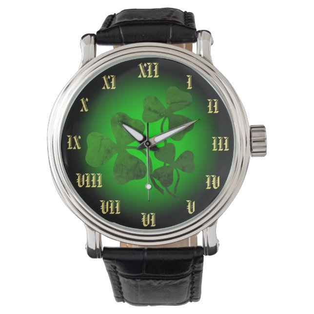 Montre Shamrock irlandais/trèfle vert, Irlande vert brill (devant)