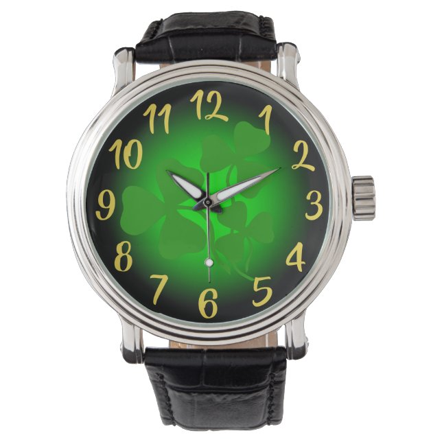 Montre Shamrock irlandais/trèfle vert, vert néon irlandai (devant)