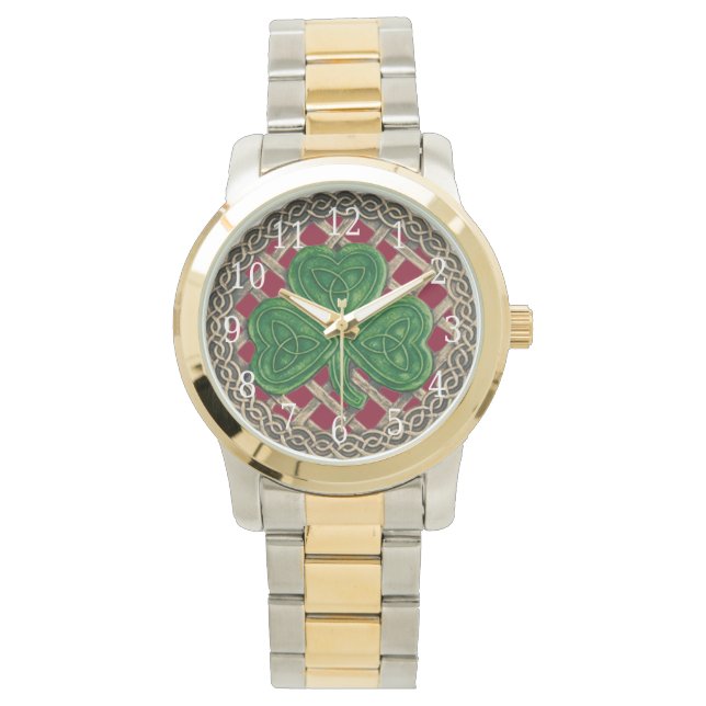 Montre Shamrock Rouge Sur Céltic Knots Watch (devant)