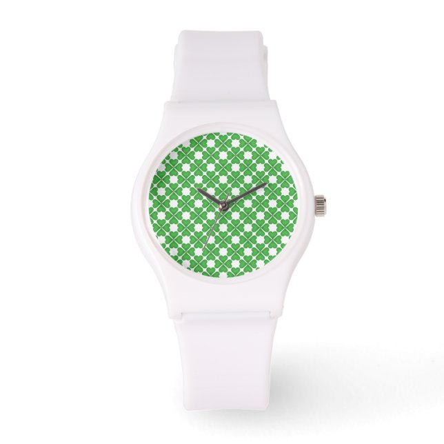 Montre Shamrock vert Quatre feuilles Coeurs de trèfle mot (Recto)