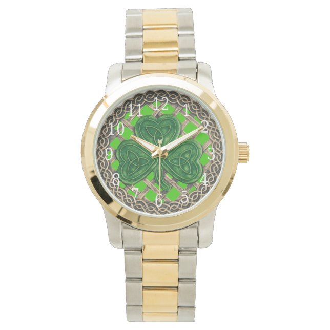 Montre Shamrock Vert Sur Céltic Knots Watch (devant)
