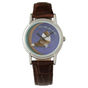 Montre Sheltie, Sable on Purple, Green Circles Watch