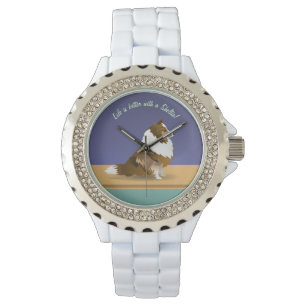 Montre Shetland Sheepdog : Sable Shelter sur violet & ver