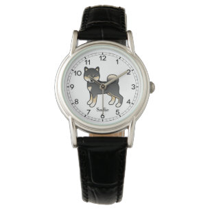 Montre Shiba Inu noir et feu, Chien de dessin animé & nom