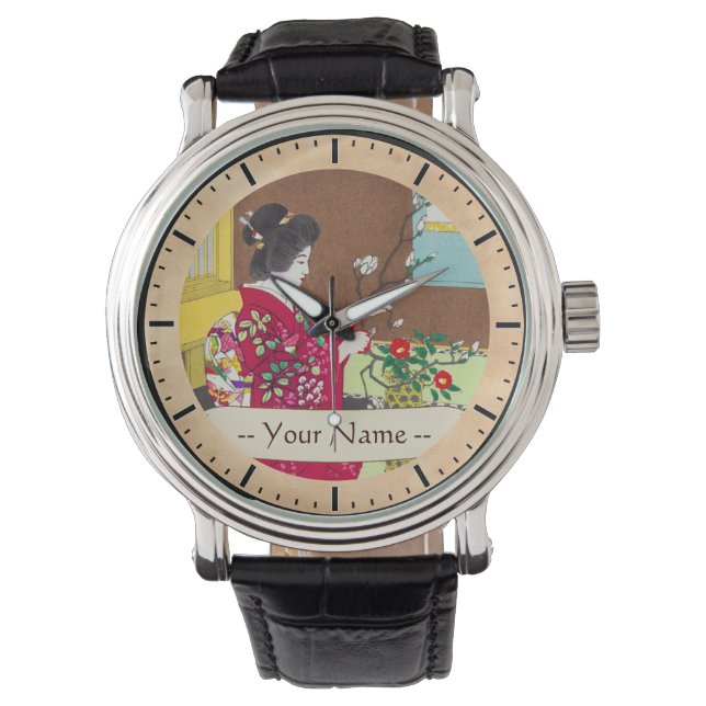 Montre Shiro Kasamatsu Ikebana japon fleurs scène dame (devant)
