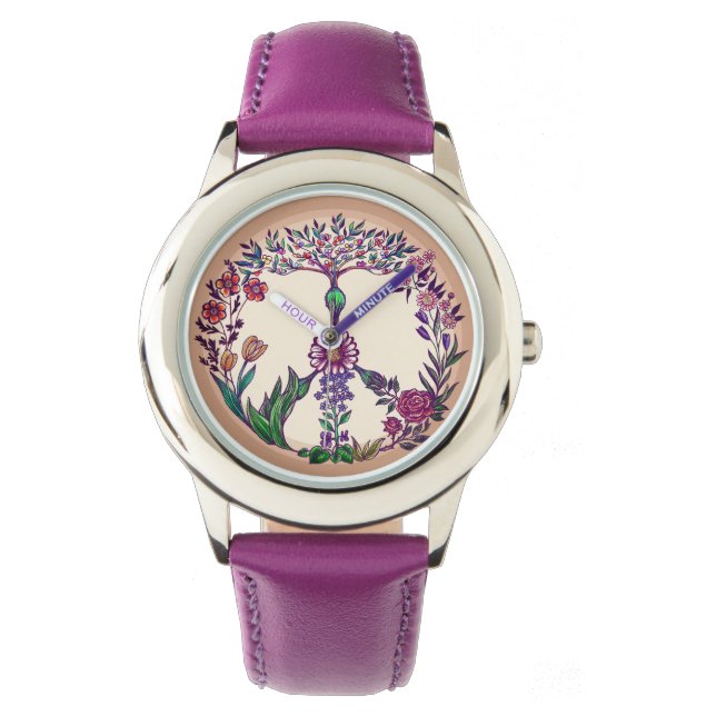 Montre Signe de paix fleurie Liberty wreath couleurs vive (devant)