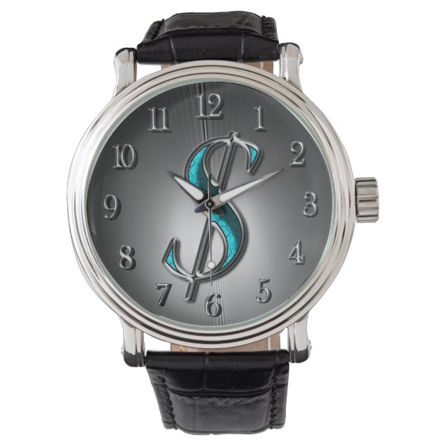 Montre Signe dollar Turquoise et imprimé argent (devant)