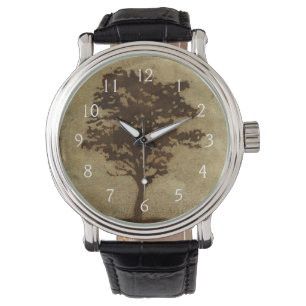 Montre Silhouette d'arbre sur l'arrière - plan en bronze