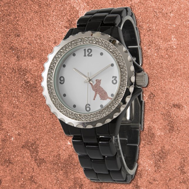 Montre silhouette de chat à look or rose (Créateur téléchargé)