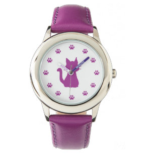 Montre Silhouette de chat violet avec des pattes en nombr