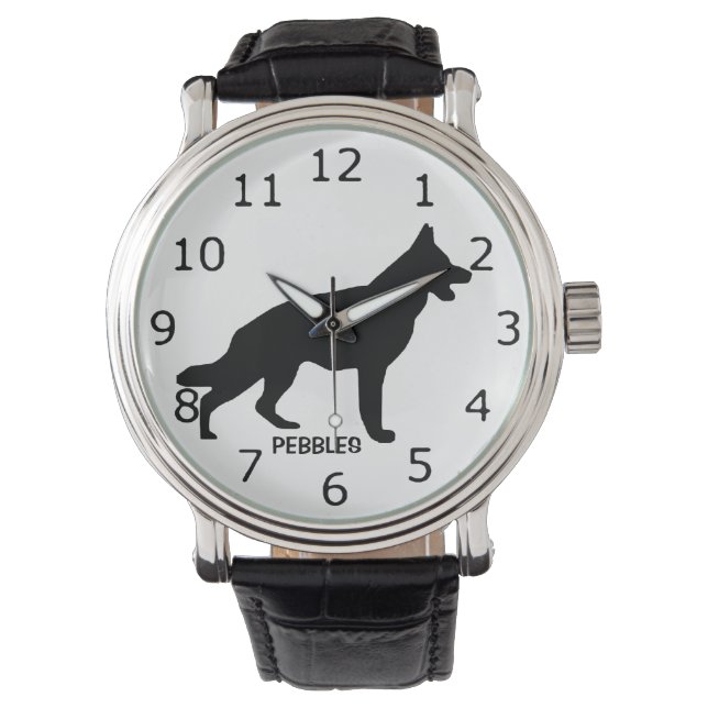 Montre Silhouette de chien berger allemand sur mesure (devant)