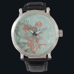 Montre Silhouette de Fleurs rouges sur Arrière - plan Tur<br><div class="desc">Trois fleurs rouges contrastent avec un arrière - plan turquoise dans ce tableau de Megan Meagher. Une silhouette d'une autre fleur se penche à gauche de l'impression. Un morceau simple avec beaucoup de choses en cours. Cela ferait un beau cadeau pour un ami ou aimé qui aime l'art!</div>